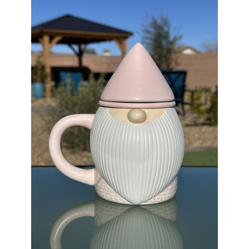 World Market Gnome Pink & White Loose Tea Cup With Infuser & Lid Valentines Day